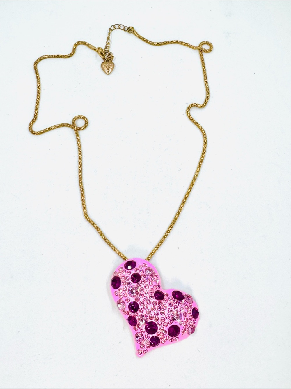 Betsey Johnson Vintage Hot Pink Rhinestone Encrusted Heart Pendant Necklace
